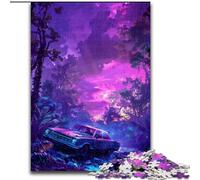 Puzzle da 1000 pezzi per adulti "Auto nella foresta viola" in legno, regalo perfetto per bambini dai 14 anni in su, 50x75cm, stimolante e divertente, attività per famiglie