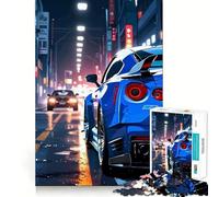 Puzzle da 1000 pezzi per adulti Auto sportiva blu su strada cittadina,decorazione con bordi ben definiti,gioco per allenare la mente,divertimento rilassante,decorazione natalizia 50x75cm
