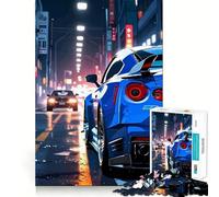 Puzzle da 1000 pezzi per adulti Auto sportiva blu su strada cittadina,gioco di precisione,rompicapo,gioco di ozio,illustrazione di scena natalizia 38x52cm
