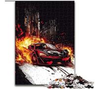 Puzzle da 1000 pezzi per adulti, auto sportiva con fiamme, puzzle in legno 50x75cm, perfetti per Halloween, Natale, regalo di compleanno
