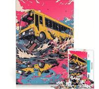 Puzzle da 1000 pezzi per adulti, autobus che si schianta tra le macerie, gioco pratico, decorazione per la casa, collezione d'artista, belle arti 38x26cm