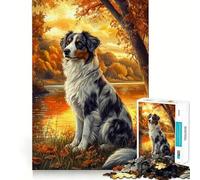 Puzzle da 1000 pezzi per adulti,autunnale,cane vicino al fiume,taglio premium,gioco intelligente,attività per la mente,pace,divertimento,compleanno,gioco artistico (38x26cm)
