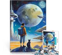 Puzzle da 1000 pezzi per adulti Avventura spaziale con un gatto Riduzione dello stress interessante Gioco educativo per compleanno e Natale 52x38cm