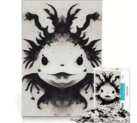 Puzzle da 1000 pezzi per adulti, axolotl nero ad acquerello, gioco educativo, sfida impegnativa, rafforza l'amore tra le coppie, 38x26cm