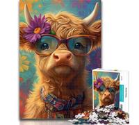 Puzzle da 1000 pezzi per adulti Baby Yak con gli occhiali, 1000 pezzi per regali per adulti, regalo di compleanno, regali per bambini dai 14 anni in su, 50x75cm