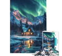 Puzzle da 1000 pezzi per adulti baita vicino alle montagne dell'aurora boreale sfida per l'intelligenza giocattolo avvincente giochi per famiglie difficile regalo di Babbo Natale segreto (38x26cm)