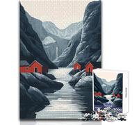 Puzzle da 1000 pezzi per adulti "Baite rosse nel fiordo", perfetto per trascorrere ore tranquille di svago, giocattolo di alta qualità con taglio preciso, dimensioni 50x75cm