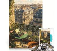 Puzzle da 1000 pezzi per adulti Balcone parigino con macchina da scrivere e caffè gioco per famiglie rilassante e stimolante per la mente collezione d'artista belle arti 38x52cm
