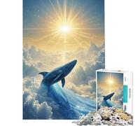 Puzzle da 1000 pezzi per adulti Balena celeste che sorge verso il sole giocattolo educativo regalo per compleanno (dimensioni 75x50cm)
