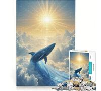 Puzzle da 1000 pezzi per adulti "Balena celeste che sorge verso il sole", gioco per famiglie, gara di velocità manuale, adatto come decorazione da scrivania 38x26cm
