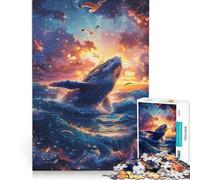 Puzzle da 1000 pezzi per adulti balena che emerge al tramonto con gabbiani gioco impossibile decorazione per la casa regalo per tutta la famiglia 50x75cm