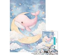 Puzzle da 1000 pezzi per adulti balena rosa sulla luna acquerello difficile e stimolante antistress rilassante adatto a partire dai 14 anni 38x52cm
