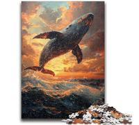 Puzzle da 1000 pezzi per adulti, balene che saltano al tramonto, divertimento in famiglia, attività divertenti a casa, regalo di compleanno, regali di viaggio, per ragazzi dai 14 anni in su, 50x75cm
