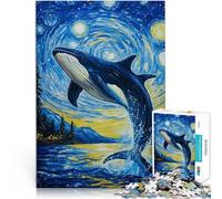 Puzzle da 1000 pezzi per adulti Balene che saltano nella notte stellata Giocattoli fai da te Regalo di compleanno, regali, arte murale 52x38cm