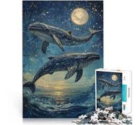 Puzzle da 1000 pezzi per adulti Balene che saltano sotto le stelle Taglio di precisione con pezzi completamente interconnessi di forma casuale 38x26cm