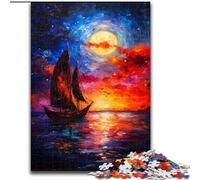 Puzzle da 1000 pezzi per adulti, barca a vela sotto il cielo notturno, puzzle in legno per un intrattenimento rilassante, perfetto regalo di Natale e decorazione per la casa, dimensioni 50X75cm