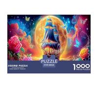 Puzzle da 1000 pezzi per adulti: barca a vela sotto una grande luna, impossibile, difficile e istruttivo, decompressione 38x26 cm/1000 pezzi