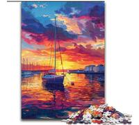 Puzzle da 1000 pezzi per adulti, barca al tramonto, in legno, regalo perfetto per bambini dai 14 anni in su, 50x75cm, divertente lavoretto per famiglie, perfetto per compleanni e feste