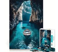 Puzzle da 1000 pezzi per adulti Barca in grotta con acqua turchese,gioco di logica e pensiero creativo,svago e divertimento,scena natalizia 50x75cm