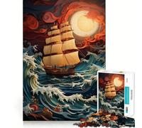 Puzzle da 1000 pezzi per adulti "Barca nella tempesta" Gioco di incastro,ideale per stimolare la mente,perfetto come regalo o per un momento di relax,ideale per compleanni e feste 38x52cm