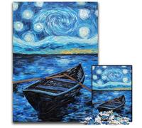 Puzzle da 1000 pezzi per adulti "Barca sotto il cielo notturno" Puzzle in cartone dal design intricato per adolescenti, decorazioni fai da te e divertimento che stimola la mente Dimensioni: 26x38cm