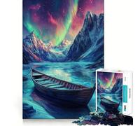 Puzzle da 1000 pezzi per adulti Barca sotto l'aurora boreale,gioco di precisione,rompicapo,gioco di ozio,illustrazione di scena natalizia 38x52cm