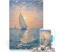 Puzzle da 1000 pezzi per adulti Barche a vela al tramonto Riduzione dello stress interessante con poster abbinato e foglio di quiz 50x70cm