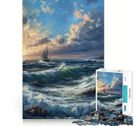 Puzzle da 1000 pezzi per adulti barche al tramonto sull'oceano,gioco di logica e pensiero creativo,ideale per il tempo libero,con soggetto natalizio 38x26cm