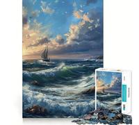 Puzzle da 1000 pezzi per adulti barche al tramonto sull'oceano,gioco di logica e pensiero creativo,ideale per il tempo libero,con soggetto natalizio 38x52cm