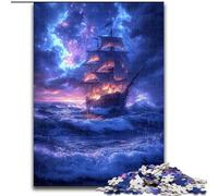 Puzzle da 1000 pezzi per adulti "Barche sotto il cielo notturno" in legno, perfetto come decorazione fai da te o regalo di compleanno 50x75cm per compleanni, vacanze, Natale, Halloween