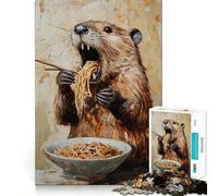 Puzzle da 1000 pezzi per adulti "Beaver Noodle Feast" Gioco di logica con bordi precisi,idea regalo per momenti di relax e divertimento natalizio (38x26cm)