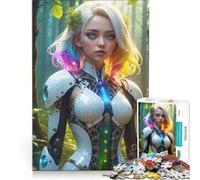 Puzzle da 1000 pezzi per adulti: Bellissima ragazza cyborg nella foresta, gioco rompicapo, attività per famiglie, compleanno e Natale 50x75cm