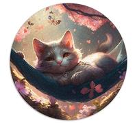 Puzzle da 1000 pezzi per adulti, bellissimo gatto Sakura, puzzle rotondo in cartone, attività educativa per le abilità cognitive, miglioramento delle abilità cognitive (67,5x67,5 cm)
