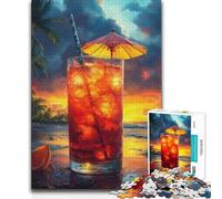 Puzzle da 1000 pezzi per adulti "Bevanda tropicale al tramonto sulla spiaggia", regalo per donne, gioco impossibile per età 14+, 38x26cm