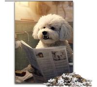Puzzle da 1000 pezzi per adulti Bichon Frise che legge il giornale in legno, rompicapo ad alta difficoltà per adolescenti 50x75cm, festa di compleanno per uomini e donne