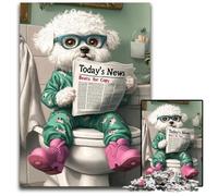 Puzzle da 1000 pezzi per adulti Bichon Frise Go Toilet Puzzle in legno Attività per la casa per vacanze, compleanni e serate di giochi in famiglia 50x75CM/19,68x29,52 pollici