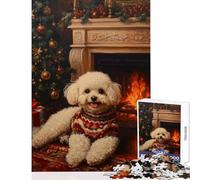Puzzle da 1000 pezzi per adulti Bichon Frise in maglione Decorazione per la casa Giocattoli Regali di Babbo Natale segreto Gioco pratico Allena il tuo cervello e le tue mani Dimensioni 38x52cm