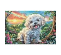 Puzzle Da 1000 Pezzi Per Adulti Bichon Frise Spring Flower Field 1000 PCS 75x50cm Livello Principiante Per Nuovi Giocatori Montaggio Facile Esperienza Fluida Adatto A Tutte Le Età