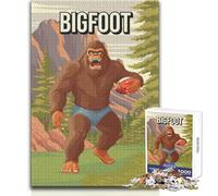 Puzzle da 1000 pezzi per adulti Bigfoot Cryptid che gioca a calcio, divertimento in famiglia e serata di giochi, ma anche un'opera d'arte divertente e umoristica, formato regalo 50x75cm