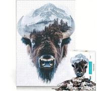 Puzzle da 1000 pezzi per adulti, Bison Mountain Double Exposure, giocattolo fai-da-te, interazione genitore-figlio, collezione d'artista, belle arti 50x75cm