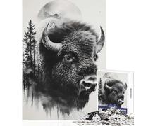 Puzzle da 1000 pezzi per adulti Bisonte Doppia esposizione Luna Decorazione per la casa Giocattoli Ottimo regalo Gioco pratico con poster abbinato e foglio di quiz Dimensioni 38x26cm