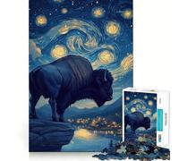 Puzzle da 1000 pezzi per adulti,Bisonte sotto una notte stellata,disegno finemente ritagliato,gioco per la mente,regalo per momenti di relax,regalo di compleanno divertente (50x75cm)
