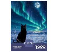 Puzzle Da 1000 Pezzi Per Adulti Black Cat Under The Aurora Borealis Puzzle Per Adulti Giocattolo Decorazione Da Parete Decorazione Da Parete Interazione Genitore-figlio 52x38cm/1000pcs