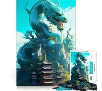 Puzzle da 1000 pezzi per adulti,blu brillante,drago giapponese,incastro preciso,gioco cognitivo,rilassante,regalo festivo per il tempo libero (38x26cm)