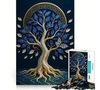Puzzle da 1000 pezzi per adulti,blu e oro,Albero della Vita,a incastro preciso,gioco stimolante per la mente, momenti di relax e divertimento per il compleanno 38x52cm