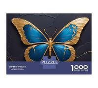 Puzzle Da 1000 Pezzi Per Adulti Blue And Gold Butterfly on Dark Background Puzzle Per Adulti Gioco Pratico Migliora La Memoria Regalo Di Compleanno E Unico 70x50cm/1000pcs