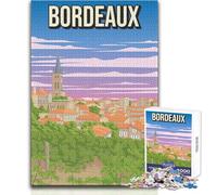 Puzzle da 1000 pezzi per adulti Bordeaux Francia Poster di viaggio vintage Place De La Bourse Specchio d'acqua Divertimento in famiglia e serata di giochi Ma divertente e umoristico Opera