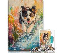 Puzzle da 1000 pezzi per adulti, Border Collie che corre, giocattoli educativi per l'apprendimento, giochi per famiglie, adatti per la decorazione del desktop (38x26cm)