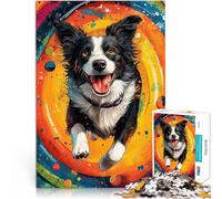 Puzzle da 1000 pezzi per adulti Border Collie nello spazio Allena il tuo cervello e le tue mani perché è ideale come regalo per tutta la famiglia 52x38cm