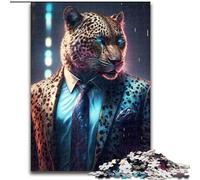 Puzzle da 1000 pezzi per adulti Boss Leopard in abito in legno perfetto regalo di Natale e Capodanno regalo di Natale 50x75cm per la casa allenamento del cervello e regali di Natale.